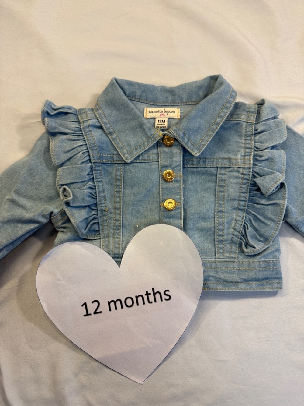 Nanette Lapore - Crop denim jacket with ruffle design. Size 12 months